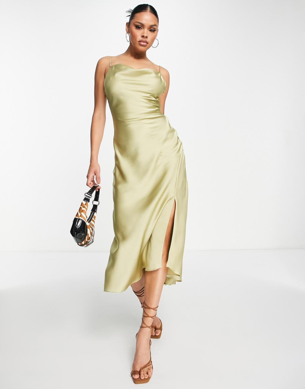 Trendyol midi cami dress in sage satin Product Image