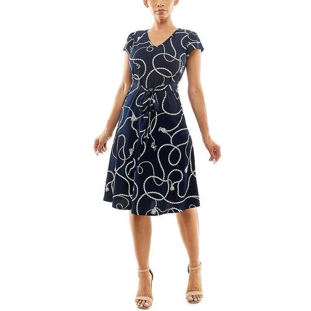 Womens Nina Leonard Cap Sleeve Self Sash Dress Product Image