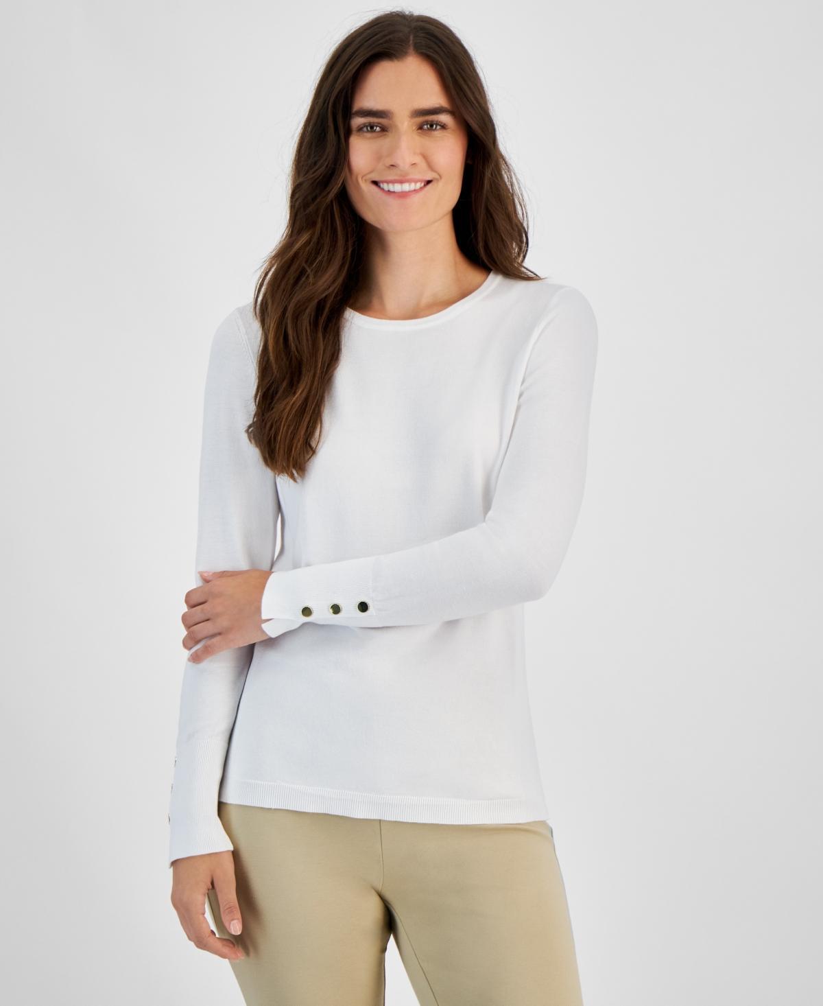 Jm Collection Womens Button-Sleeve Crewneck Sweater, Created for Macys Product Image