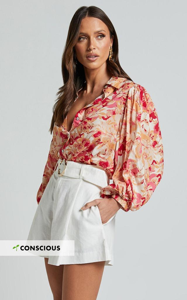 Amalie The Label - Kimmella Linen Blend Puff Sleeve Shirt in Sienna Print Product Image