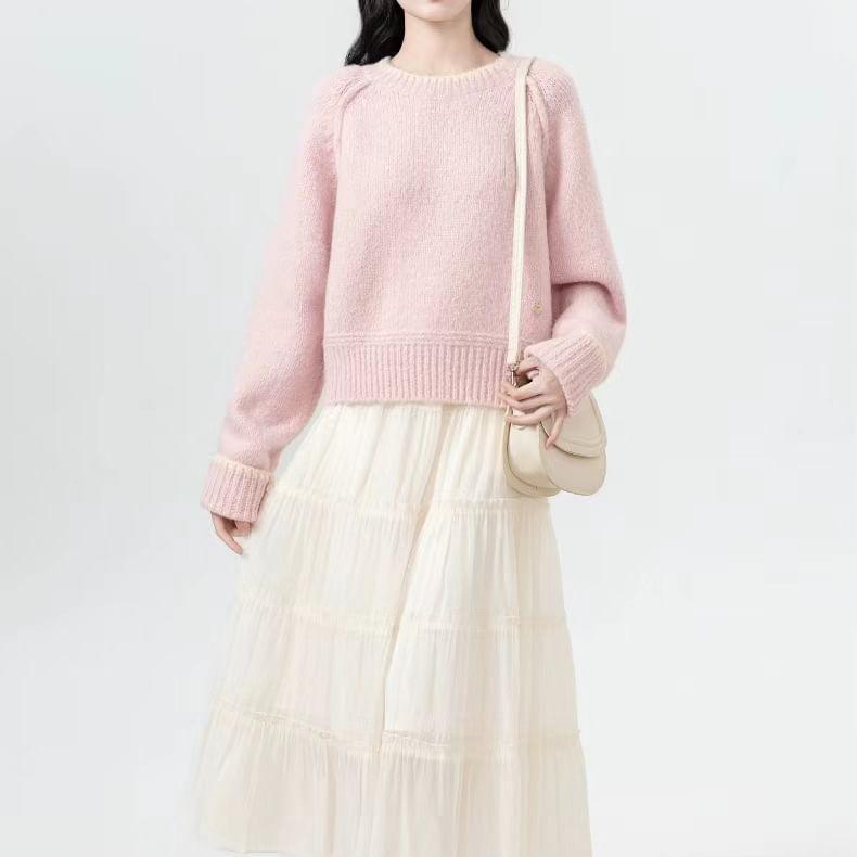 Round Neck Contrast Trim Oversized Sweater Product Image