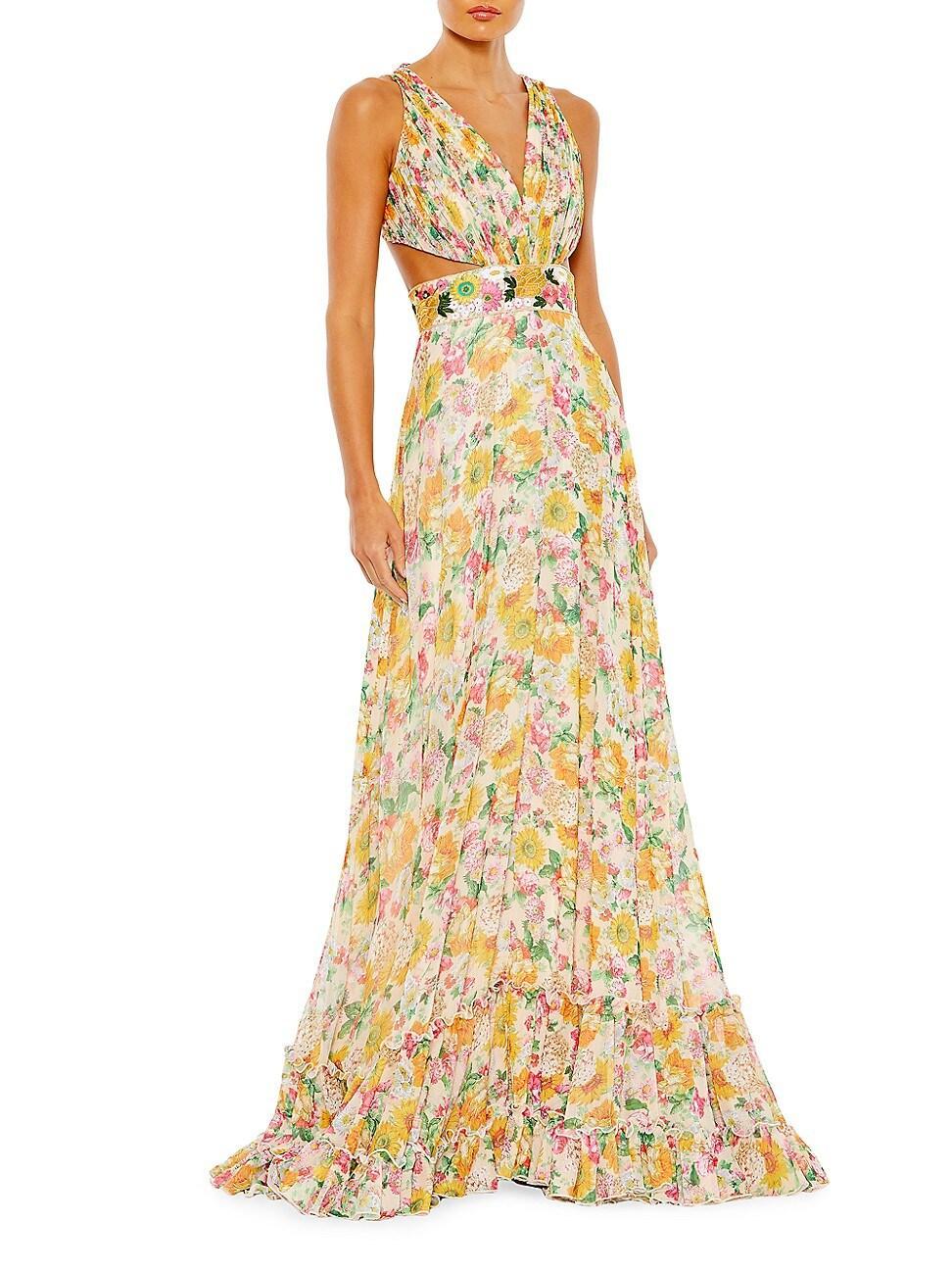 Mac Duggal Cutout Floral Print Ballgown Product Image