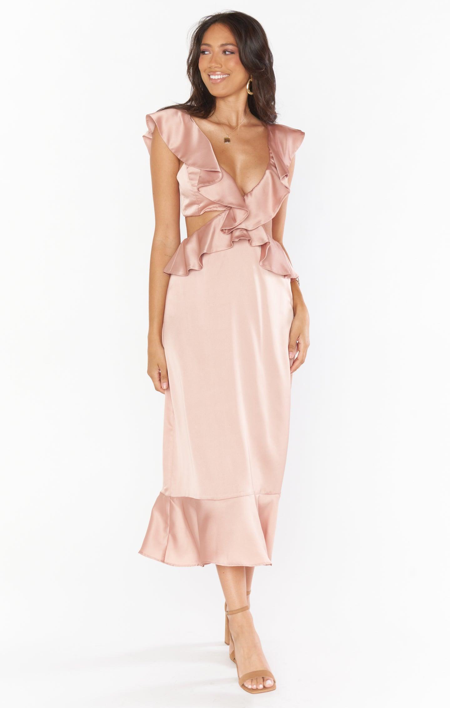 Zoey Midi Dress ~ Rose Gold Luxe Satin Product Image