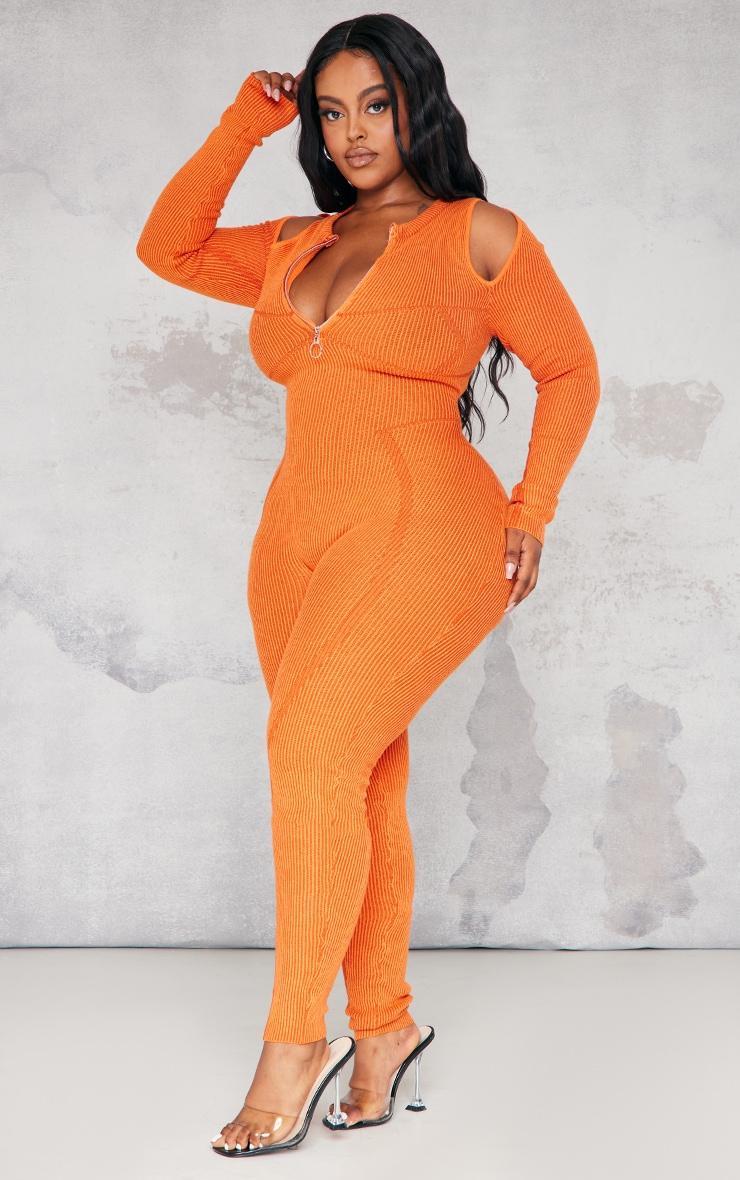 Plus Orange Cold Shoulder Seam Detail Jumpsuit Product Image