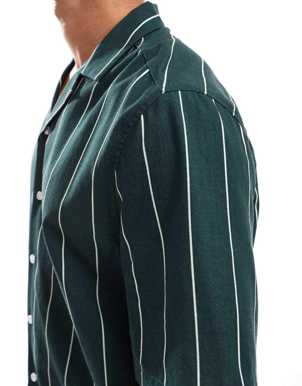 ASOS DESIGN cotton relaxed boxy shirt in green stripe Product Image