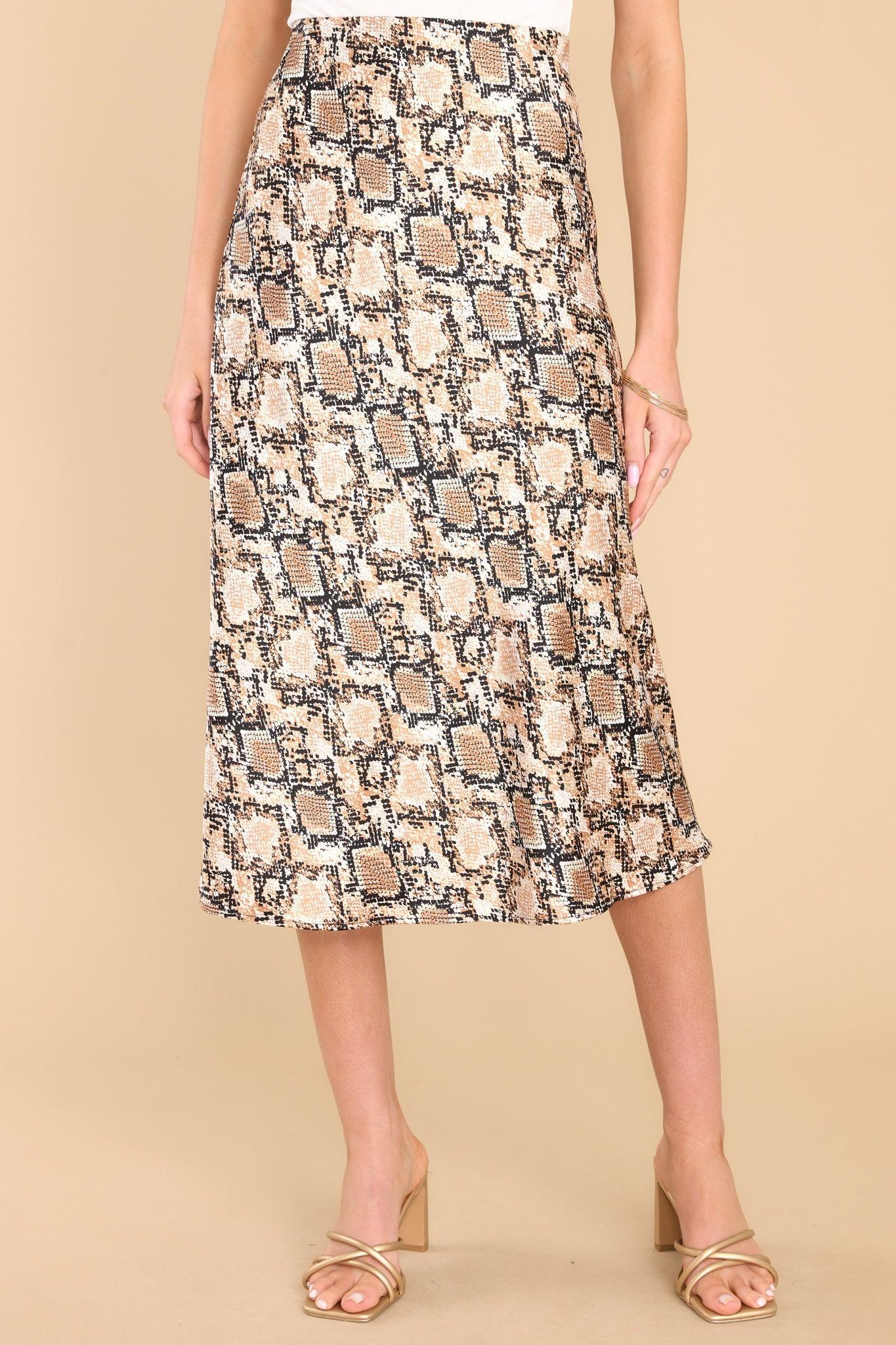 Sneaking Around Snake Print Midi Skirt Taupe product image