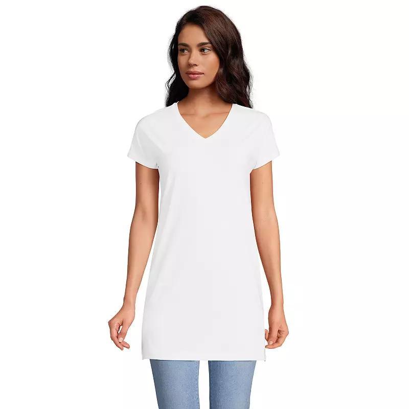 Lands End Womens Short Sleeve Jersey Extra Long V neck Tunic Product Image