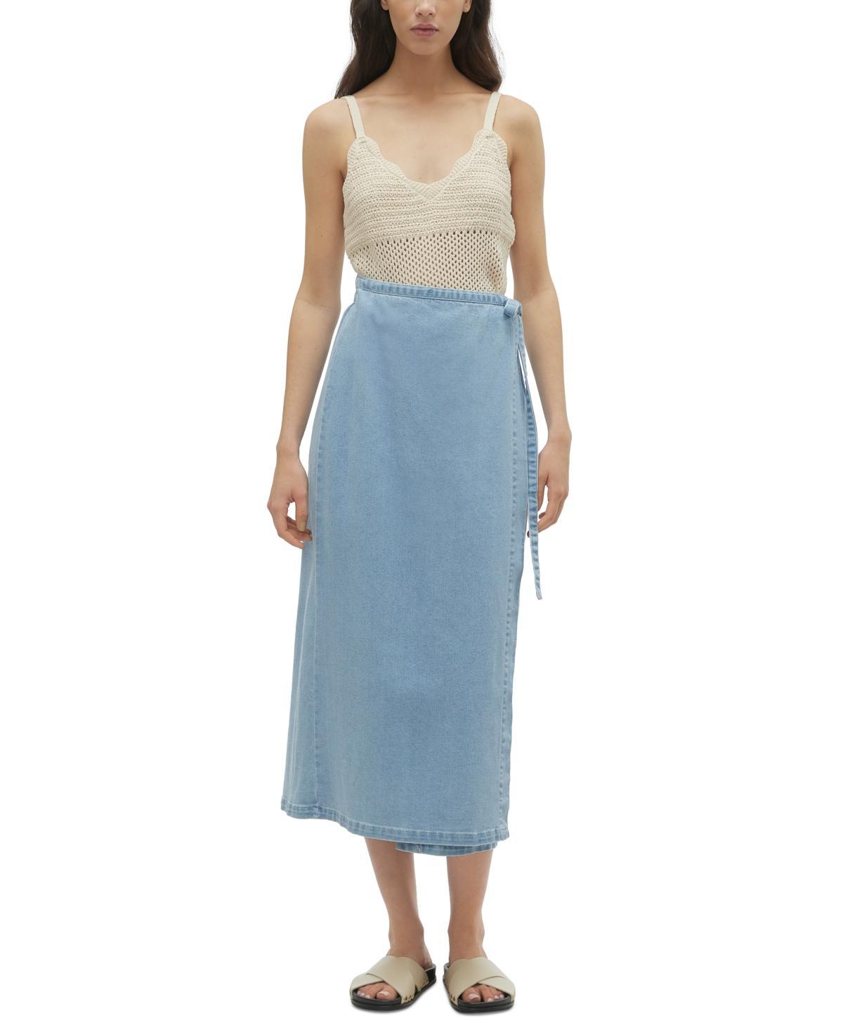 Women's Zinnia Solid Denim Wrap Midi Skirt  Product Image