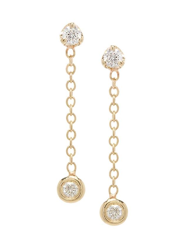 Womens 14K Yellow Gold & Diamond Small Chain Drop Earrings Product Image