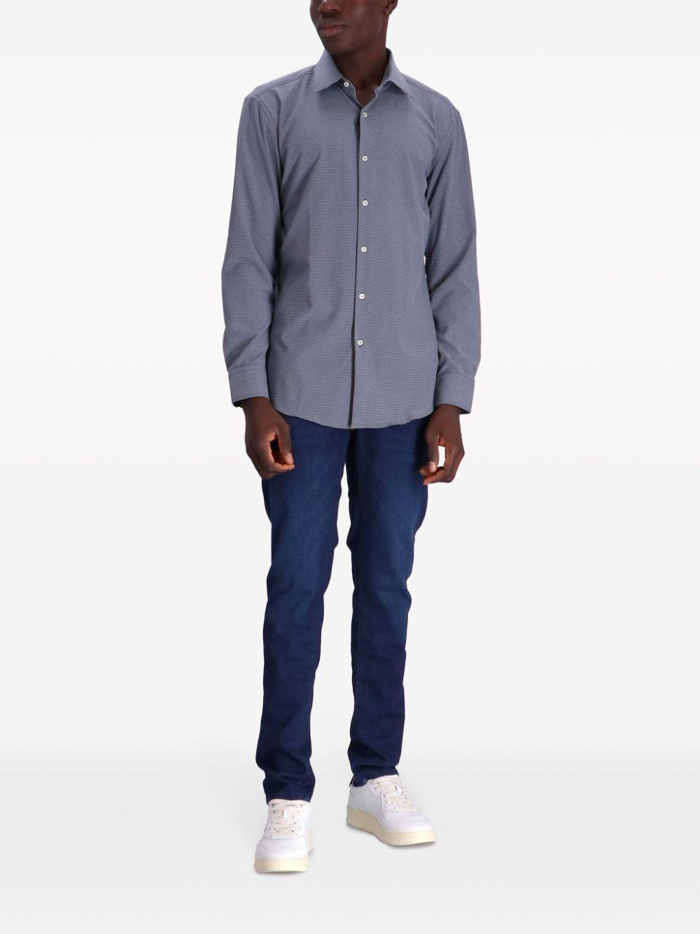 Long-sleeved Cotton-blend Shirt In Blue Product Image