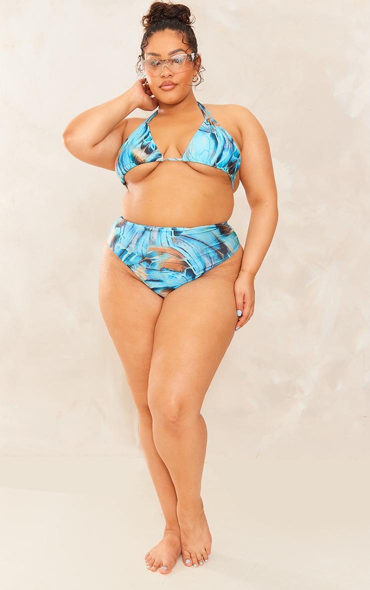 Plus Blue Butterfly Printed High Waisted Bikini Bottoms Product Image