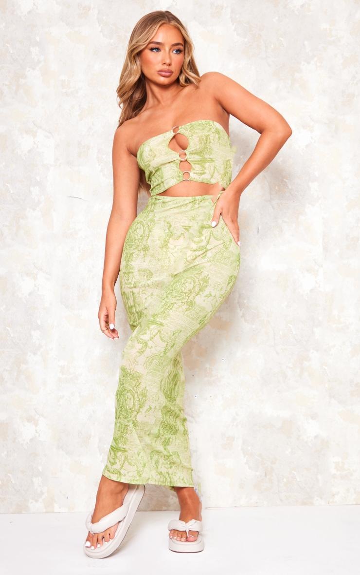 Lime Renaissance Print Ring Cut Out Bandeau Maxi Dress Product Image