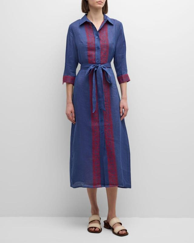 Riad Embroidered Linen-Cotton Midi Dress Product Image