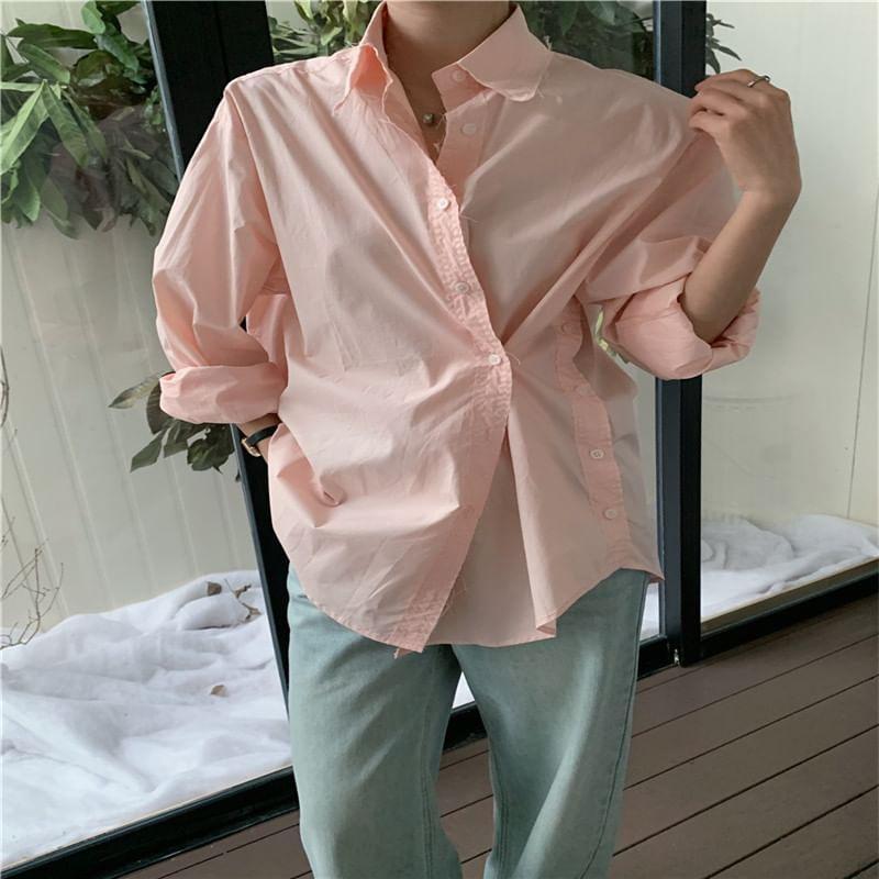 Long-Sleeve Twisted Plain Shirt Product Image