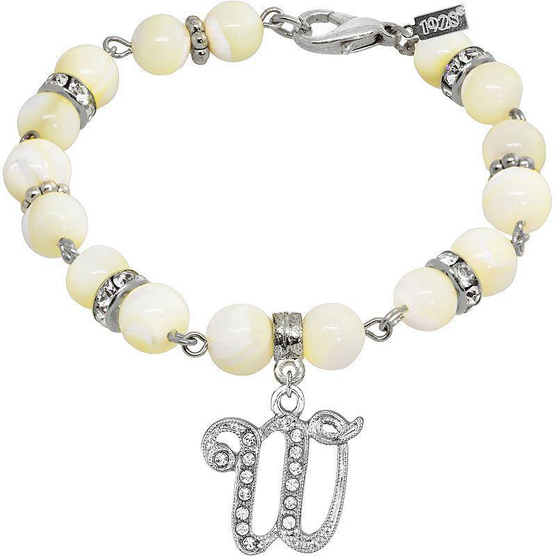 1928 Silver Tone Mother-of-Pearl & Simulated Crystal Initial Bracelet, Womens Product Image