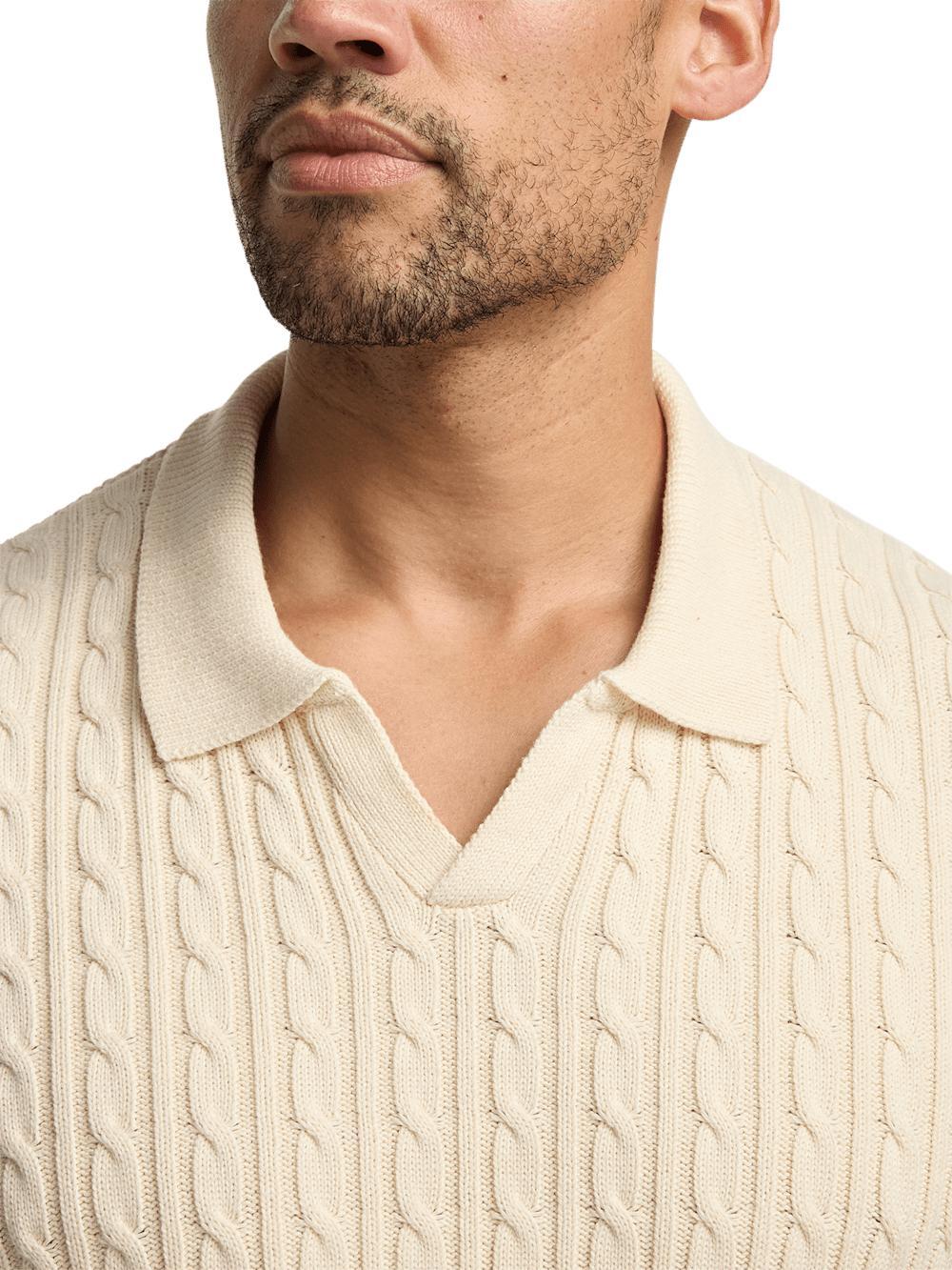 Cotton Cable V-neck Polo - Ivory Product Image