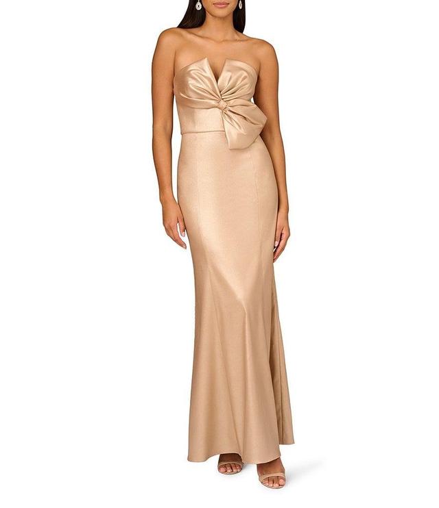 Aidan Mattox Foiled Mikado Strapless Split V-Neck Sleeveless Bow Front Gown Product Image