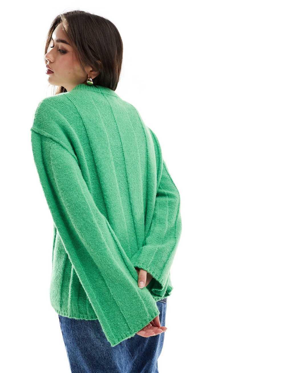 ASOS DESIGN crew neck sweater in wide rib in bright green Product Image