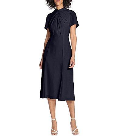 Maggy London Twist Mock Neck Short Sleeve Stretch Midi Dress Product Image