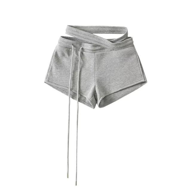 High Waist Plain Cutout Drawstring Shorts Product Image