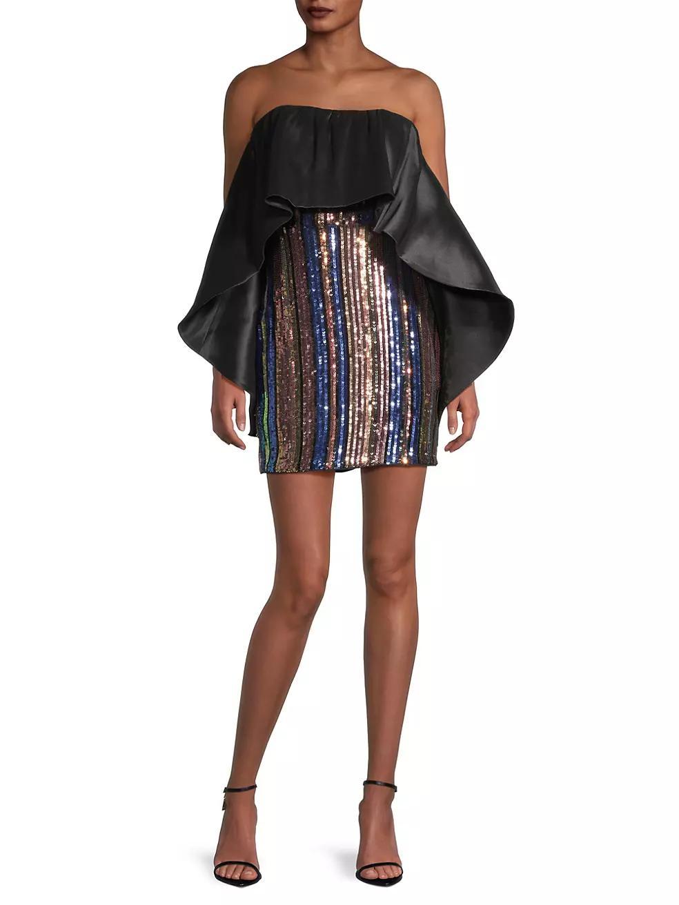 Sequined Stripe Cape Minidress Product Image