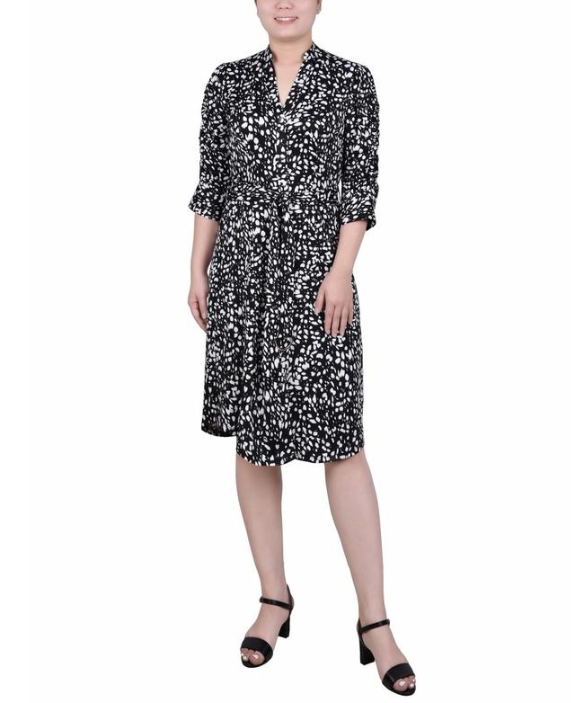 Ny Collection Petite Elbow Sleeve Y Neck Shirtdress Product Image