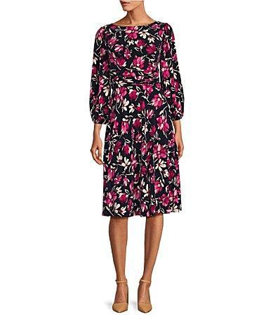 Jessica Howard 34 Balloon Sleeve Boat Neck Ruched Waist Floral Sheath Dress Product Image