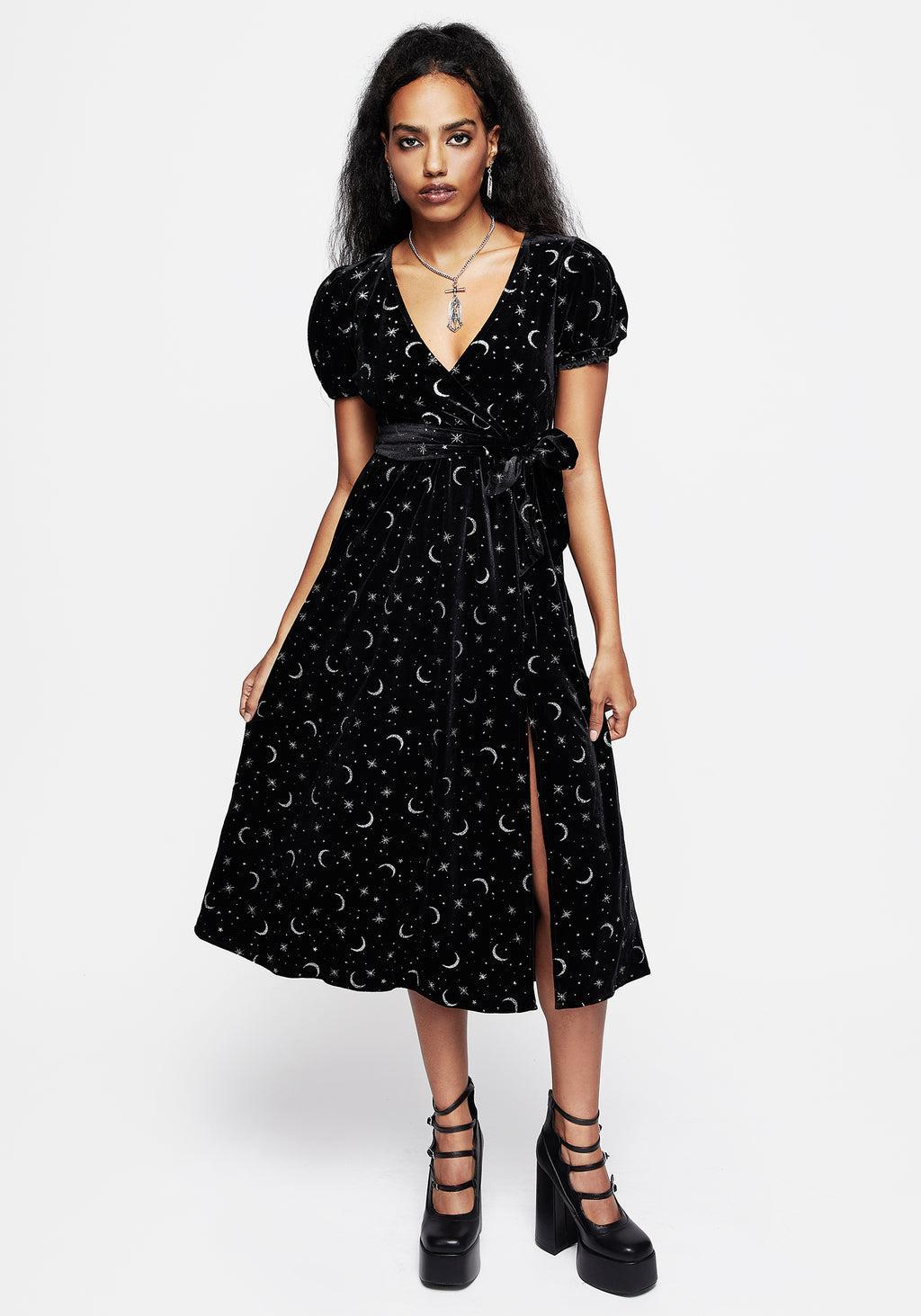 Constellation Glitter Print Velour Midi Wrap Dress Product Image