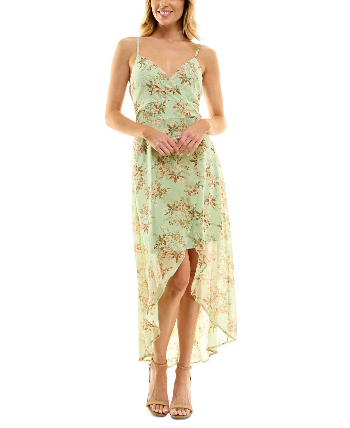 As U Wish Juniors Floral-Print High-Low Chiffon Dress - Sag/pch Product Image