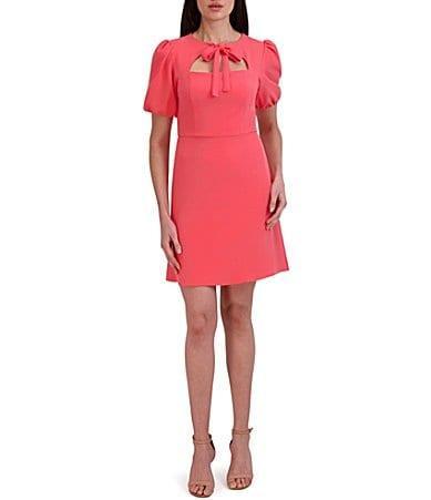 Julia Jordan Stretch Bow Tie A-Line Short Puff Sleeve Dress Product Image