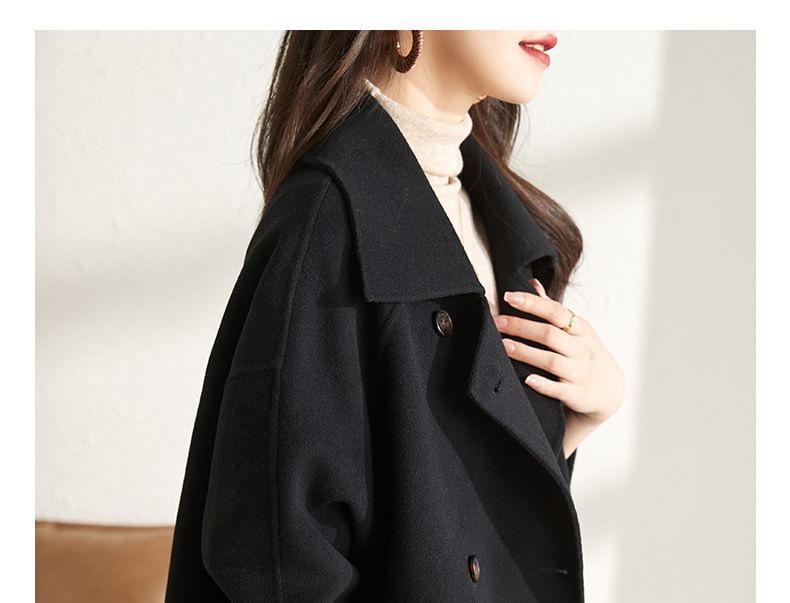 Collared Plain Double Breasted Coat Product Image