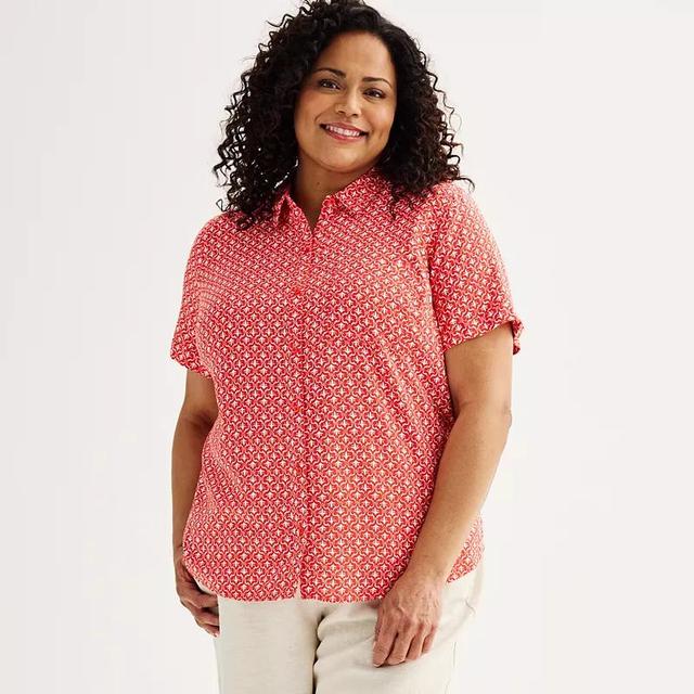 Plus Size Croft & Barrow Camp Shirt, Womens Blue Tossed Floral Product Image