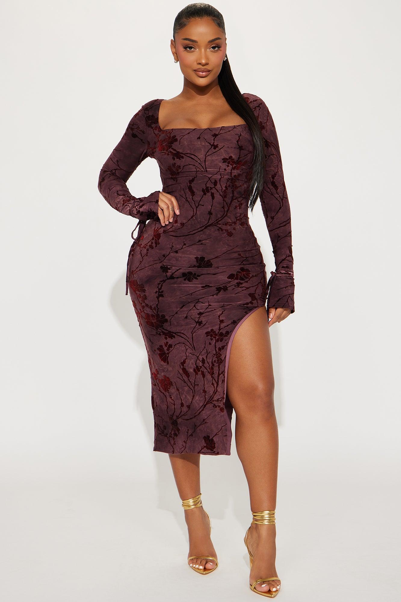 Spring Blossom Midi Dress - Burgundy/combo Product Image