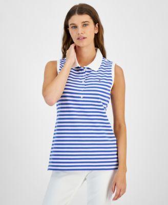 Tommy Hilfiger Sleeveless Stripe Polo (Sky Captain/Bright White) Women's Clothing Product Image