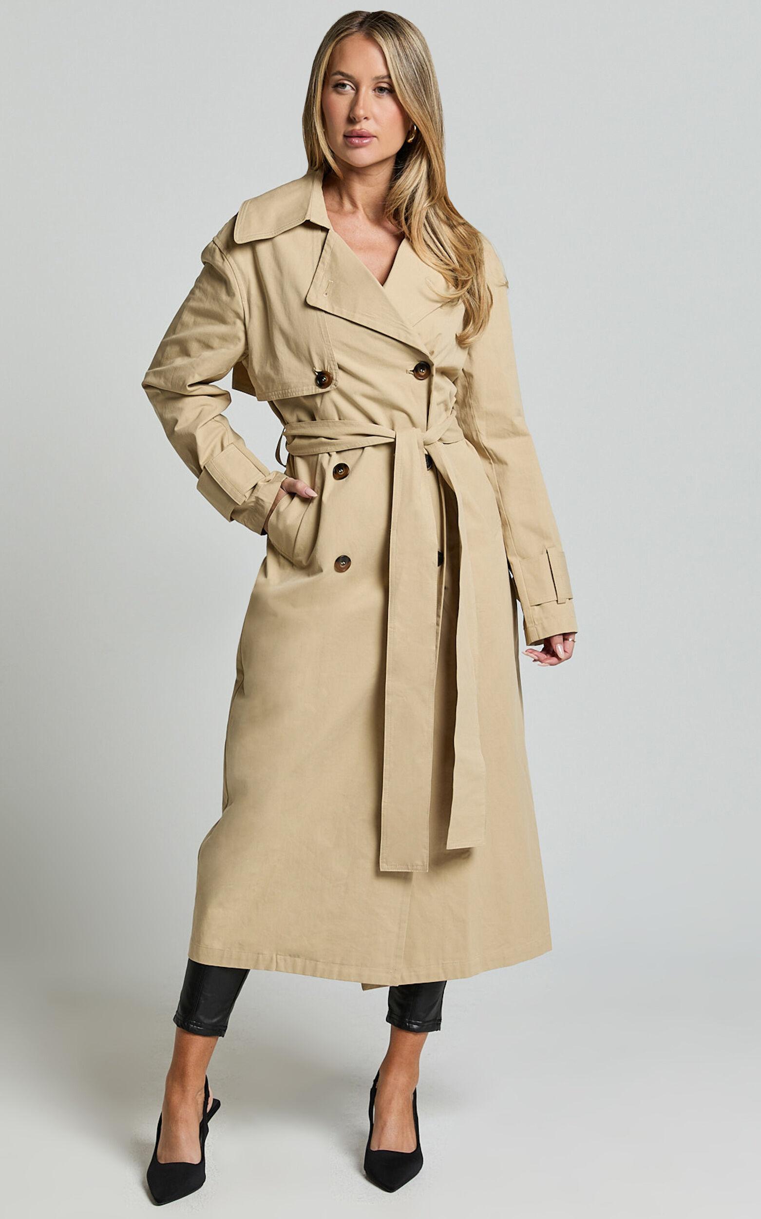 Avah Trench Coat - Double Breasted Tie Waist Coat in Camel Product Image