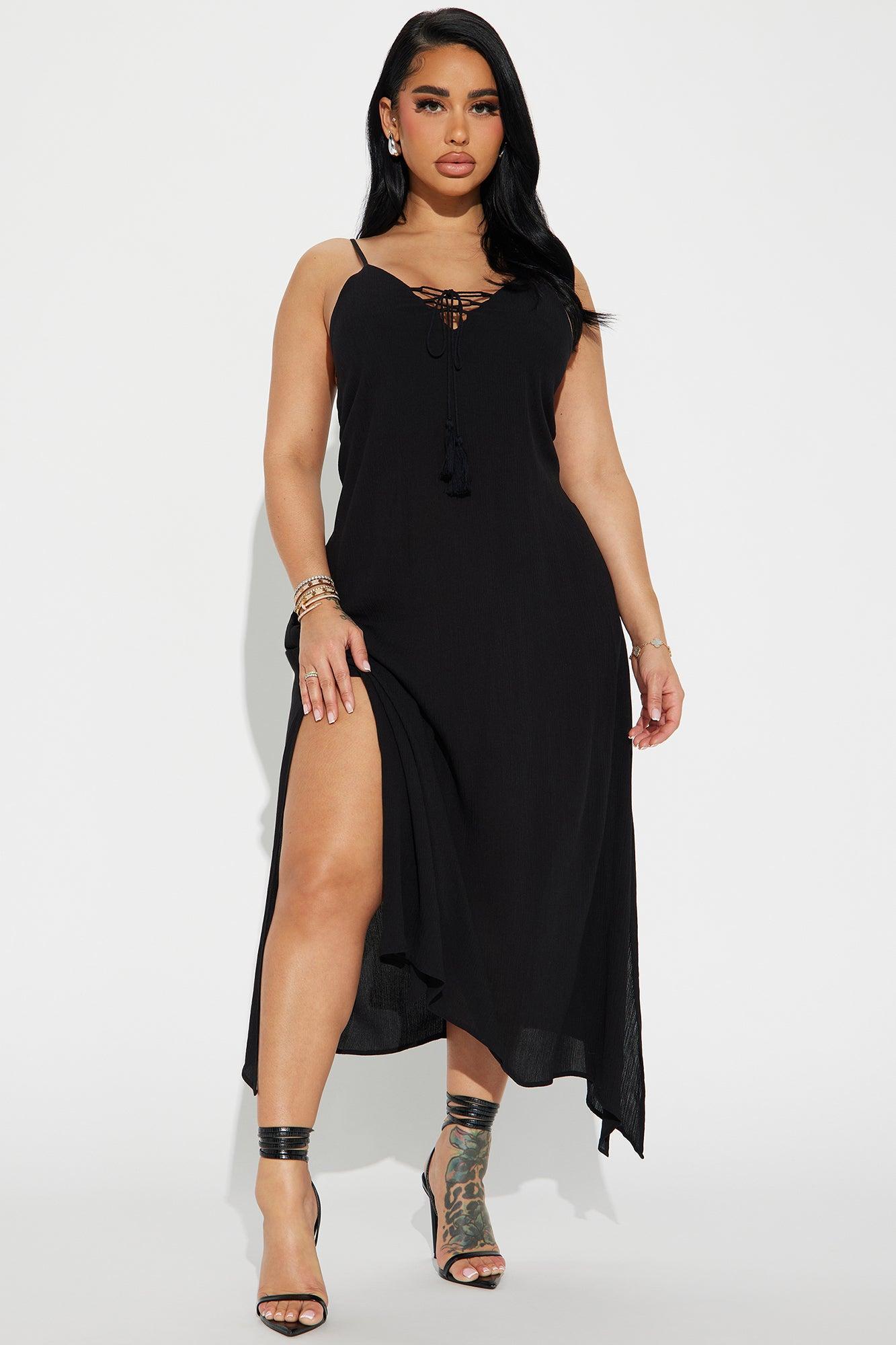 Lace Up Cami Maxi Dress - Black Product Image