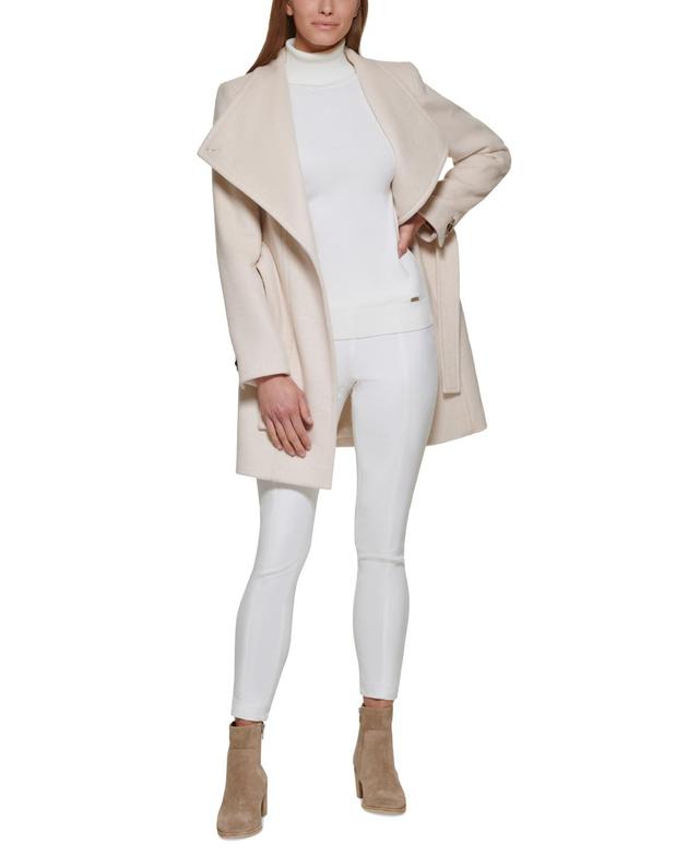 Calvin Klein Womens Asymmetrical Belted Wrap Coat, Created for Macys - Beige Product Image