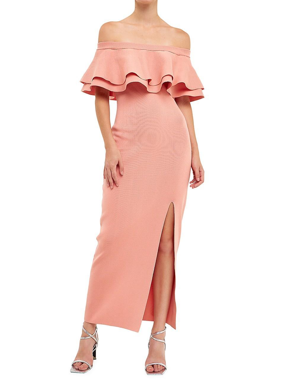 Womens Ruffle Off-The-Shoulder Midi-Dress product image