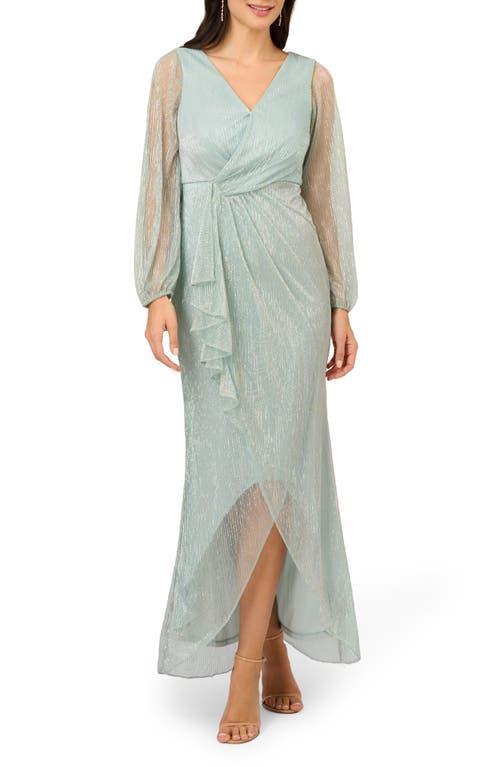 Adrianna Papell Metallic Ruffle Mesh Long Sleeve Gown Product Image