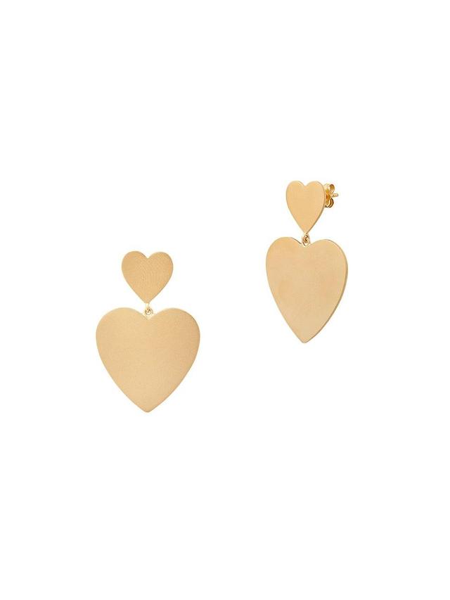 Womens 14K Yellow Gold Large Double Heart Drop Earrings Product Image