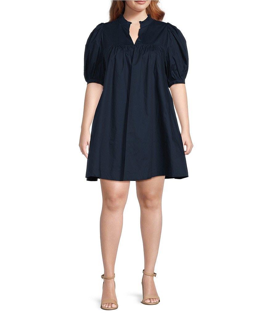 Sugarlips Plus Size V-Neck Short Puffed Sleeve Mini Dress Product Image