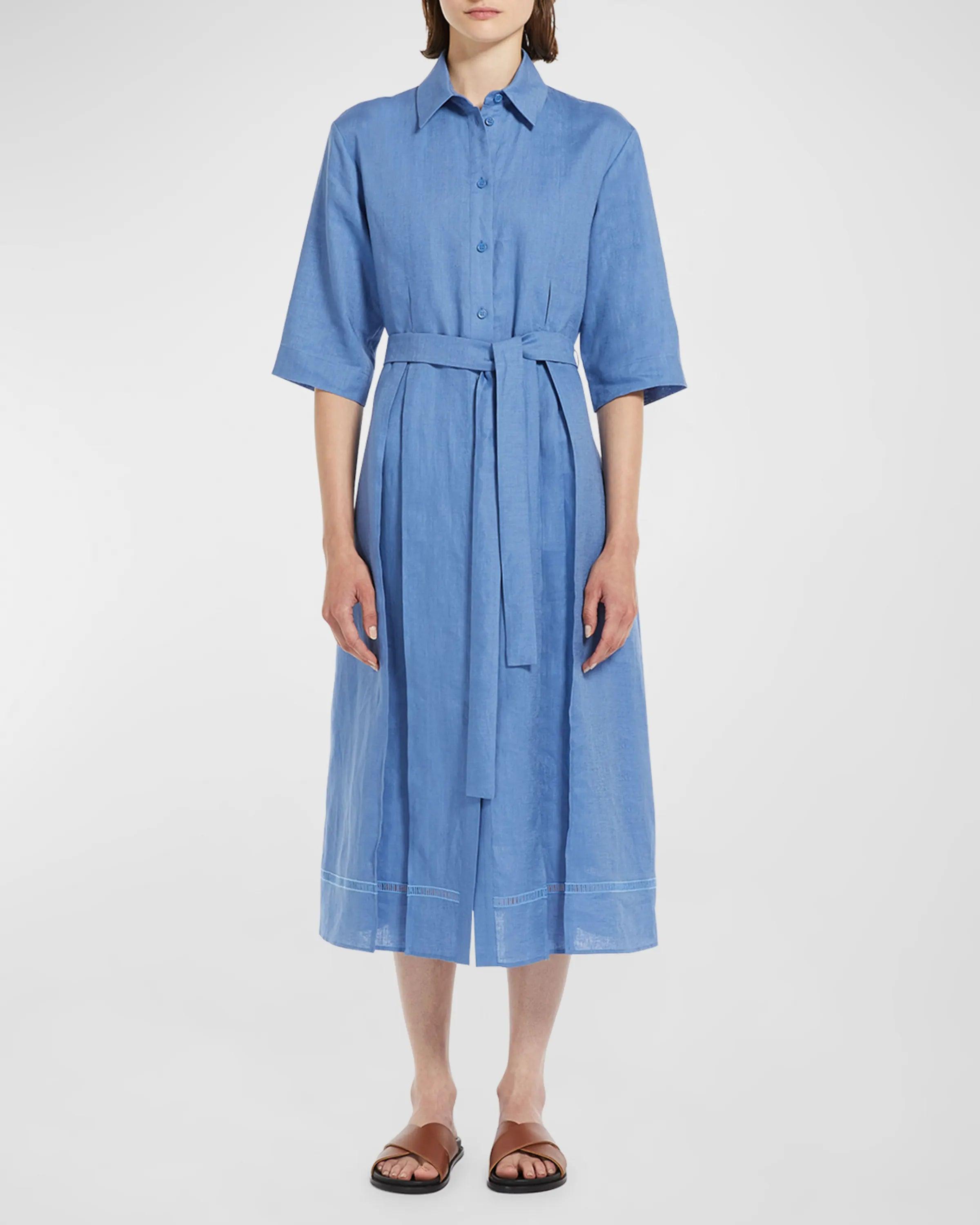 Max Mara Nocino Belted Linen Midi Shirt Dress Product Image