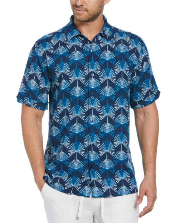 Cubavera Men's Geo Botanical Print Short Sleeve Shirt in Titan Bluearge, 100% Viscose Product Image