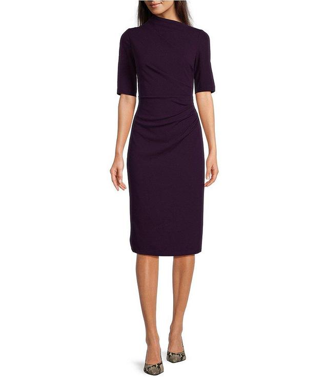 Maggy London Mock Neck Short Sleeve Draped Midi Sheath Dress Product Image