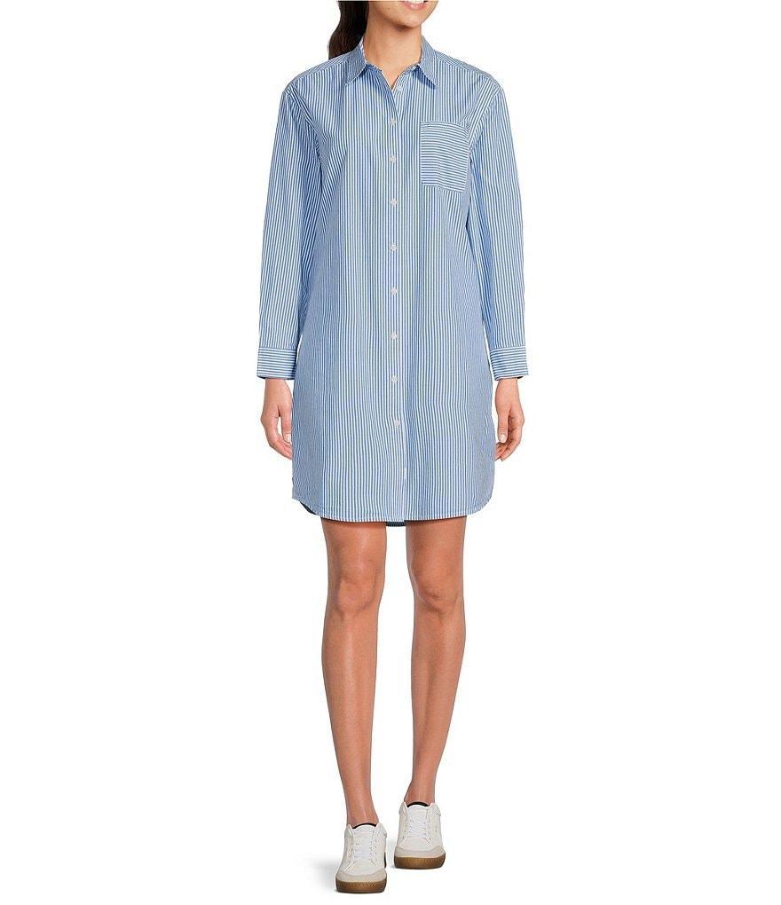 Southern Tide Cam Stripe Poplin Point Collar Long Sleeve Button Down Shirt Dress Product Image