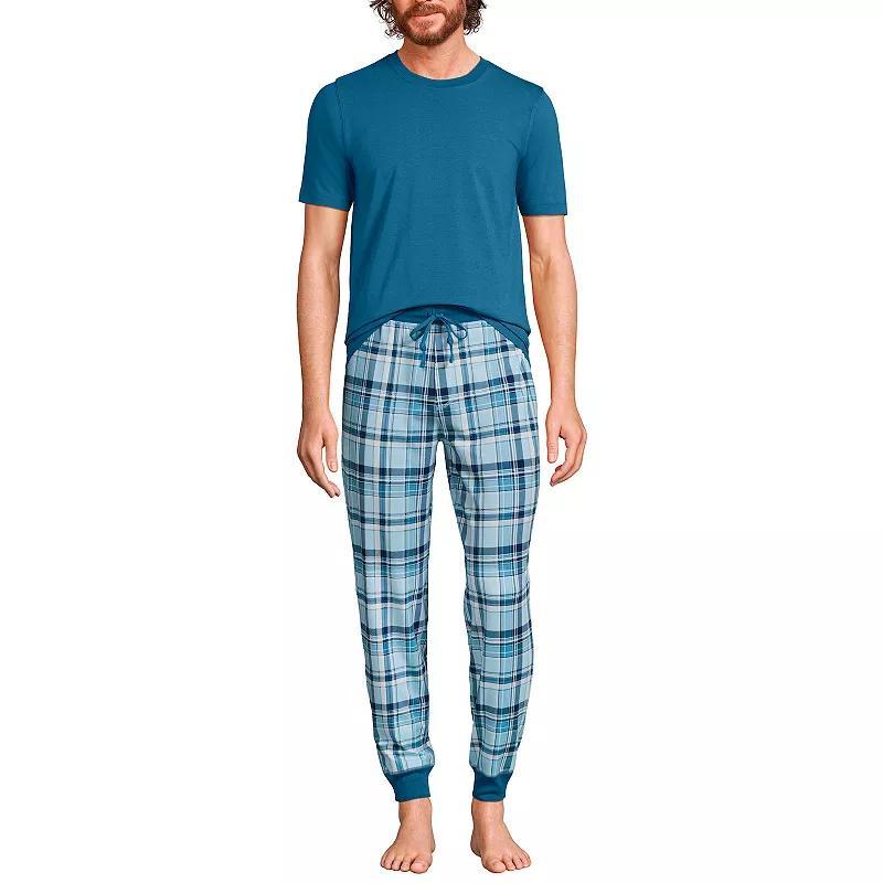 Men's Lands' End Jersey Pajama Sleep Set, Size: Small, Black Khaki Plaid Product Image