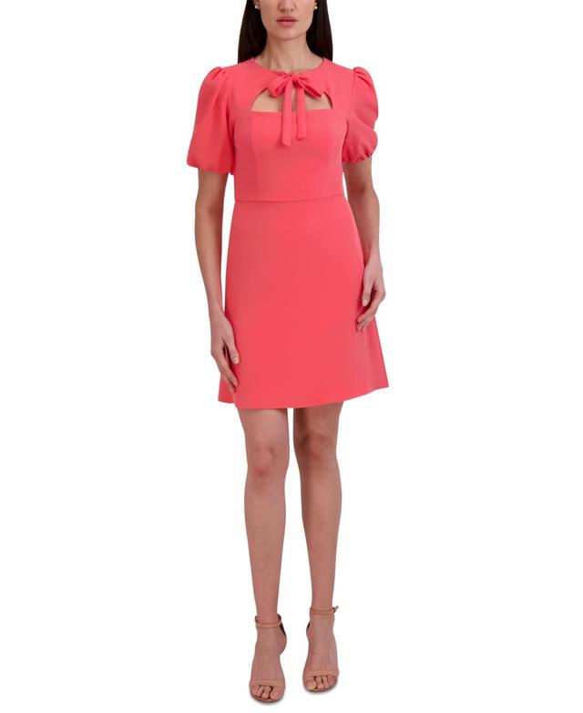 Julia Jordan Stretch Bow Tie A-Line Short Puff Sleeve Dress Product Image