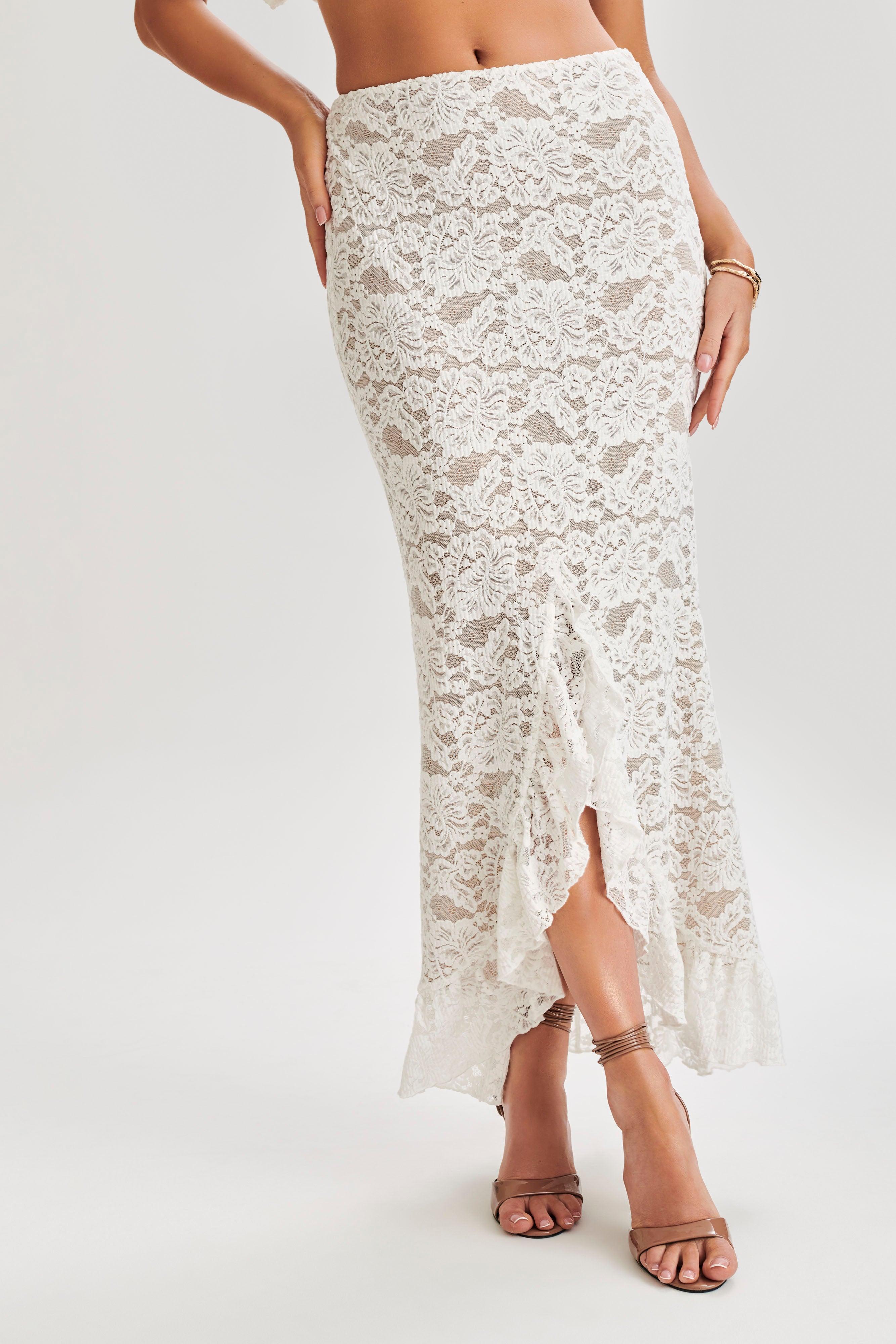 Artemis Lace Plisse Maxi Skirt - Ivory Product Image