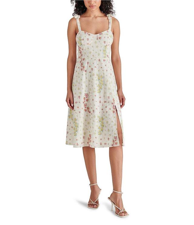 Steve Madden Carlynn Floral Print Eyelet Sweetheart Neck Sleeveless Tie Strap Midi Dress Product Image