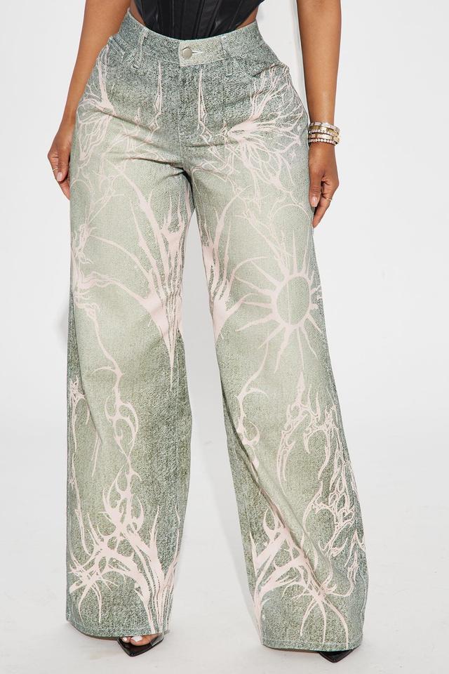 Sol Printed Baggy Jeans - Teal/combo Product Image